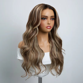 Brillante Glueless Couleur 5x5 Couleur Mèches Blond Cendré Perruque Sans Colle Body Wave