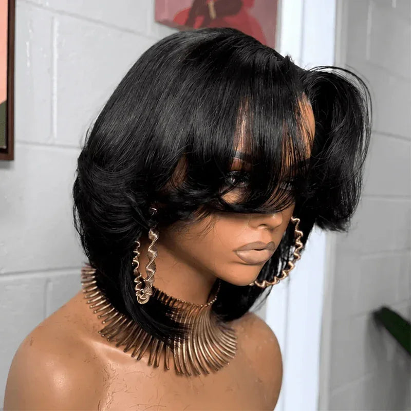 Chic 4x4 Glueless Perruque Bob San Colle Bob Dégradé à Pointes Retournées