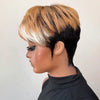 Perruque Pixie Bicolore Châtain Clair & Blanc Glueless avec Frange Droite et Pattes Sculptées
