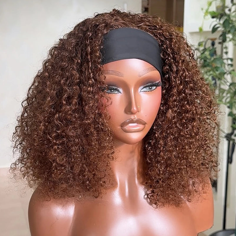 Ombre Headband Curly Human Hair Wig 200% Density