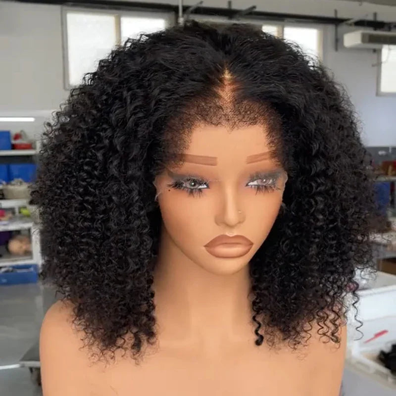 Ligne de Cheveux en M & Bordures 4C Perruque Bob Kinky Curly 13x4 HD 100% Cheveux Humains