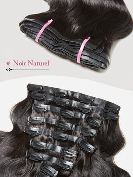 9 Pièces Body Wave Extensions De Cheveux à Clipser Noir En Cheveux Naturels 125g