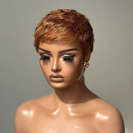 Perruque Full Lace Pixie Brun auburn Blond miel Noir Frange Effilée Naturelle
