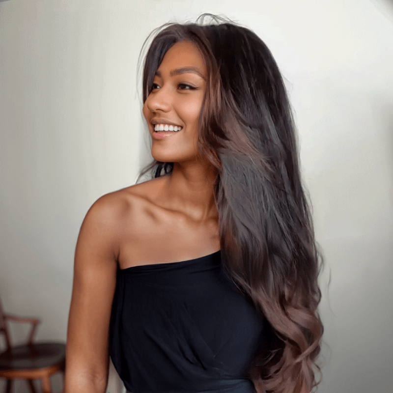 Ldéale Pour Débutantes Glueless Perruque 13x4 Couleur Mèches Brunes Cheveux Noirs Mélangés Ondulé