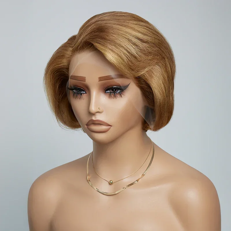 𝐏𝐫𝐞̂𝐭 𝐞𝐧 𝟐𝟒𝐡⚡Pose Facile Et Rapide Perruque Highlight Coupe Pixie 13x4 Dentelle Lisse Cheveux Humains