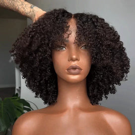 Go Natural Ease Doux Crépus Glueless Bob 4x4 Perruque Sans Colle Kinky Curly Cheveux Humains