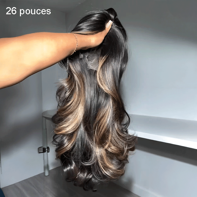 Glueless Luxe Couche 13x4 Highlight Perruque Sans Colle Ondulé Cheveux Humains Wear Go 250% Densité