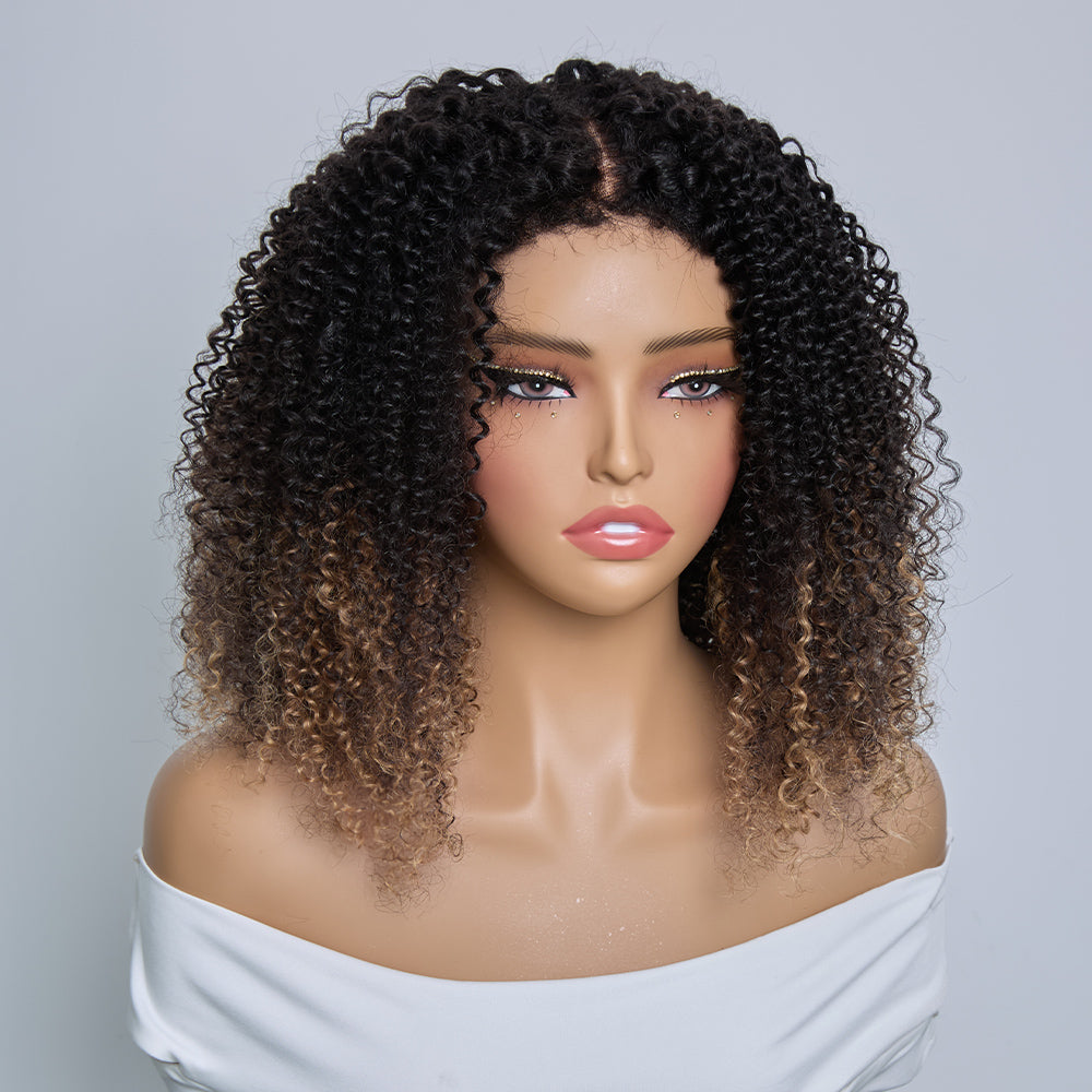 𝐏𝐫𝐞̂𝐭 𝐞𝐧 𝟐𝟒𝐡⚡Perruque Bob Bouclé Glueless 4x4 Ombré Marron Densité 250% avec Edges 4C