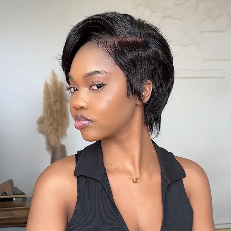 Perruque Full Lace Pixie Asymétrique Noir 613 Blonde Style Side Part Entièrement En Dentelle