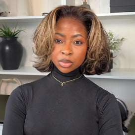 Lace Front 13x4 Carré Dégradé Volumineux Avec Mèches Blondes Highlight Bob 250% Densité Glueless Perruque