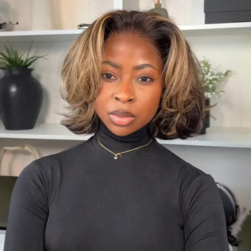 Lace Front 13x4 Carré Dégradé Volumineux Avec Mèches Blondes Highlight Bob 250% Densité Glueless Perruque