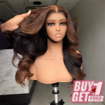 𝑩𝒖𝒚 1 𝑮𝒆𝒕 1 𝑭𝒓𝒆𝒆💥Glueless Sans Nœud Couleur Brun Ombré 4x4 Perruque Sans Colle Body Wave 250% Densité