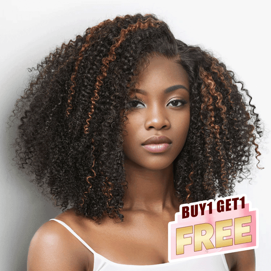 𝑩𝒖𝒚 1 𝑮𝒆𝒕 1 𝑭𝒓𝒆𝒆💥 9x6 Glueless Marron Highlight Bob Kinky Curly Perruque Sans Colle