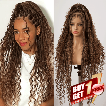 𝑩𝒖𝒚 1 𝑮𝒆𝒕 1 𝑭𝒓𝒆𝒆💥36 Pouces Perruque Tressée Bohème Brun Chocolat En Dentelle Complète Avec Cheveux De Bébé Synthétiques De Qualité Supérieure 300% Densité