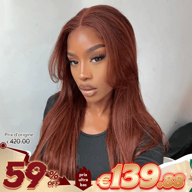🔥Vente Flash 4x4 Glueless Pré-épilé Brun Rougeâtre Couleur Perruque Sans Colle Lisse