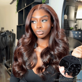 Brillante Glueless Couleur Brun Foncé Rougeâtre 13x4 Perruque Sans Colle Body Wave Casquette À Cordon Flexi-Fit