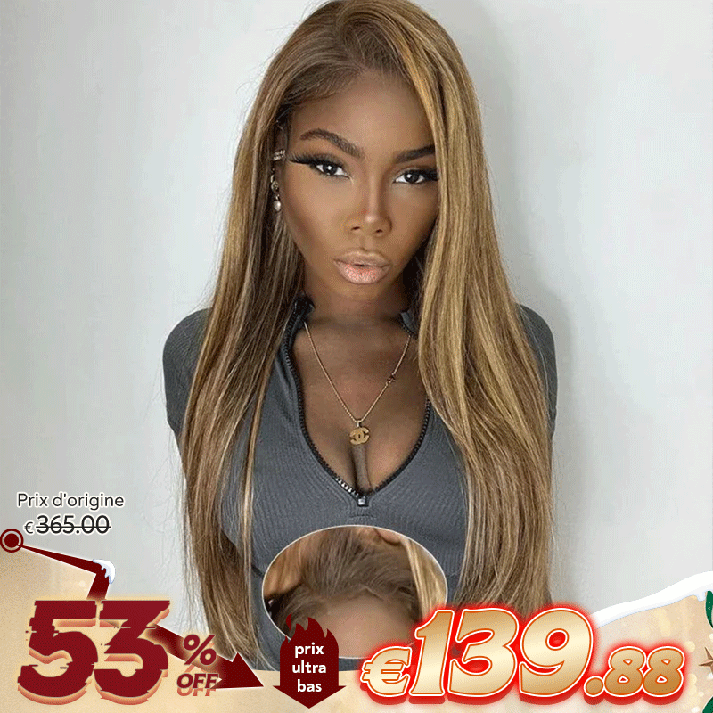 Facile à Porter Résistant Glueless 13x4 Couleur Highlight #4/27 Perruque Sans Colle Lisse