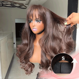 Doux Et Brillant Glueless Sans Nœud Couleur Brun Chocolat 4x4 Perruque Sans Colle Avec Frange