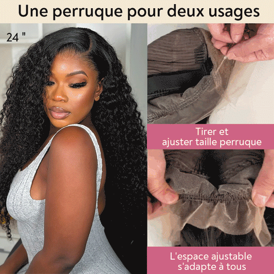 🆕 360 Perruque En Frontale Dentelle Brésilien Bouclé Casquette À Cordon Flexi-Fit Invisible