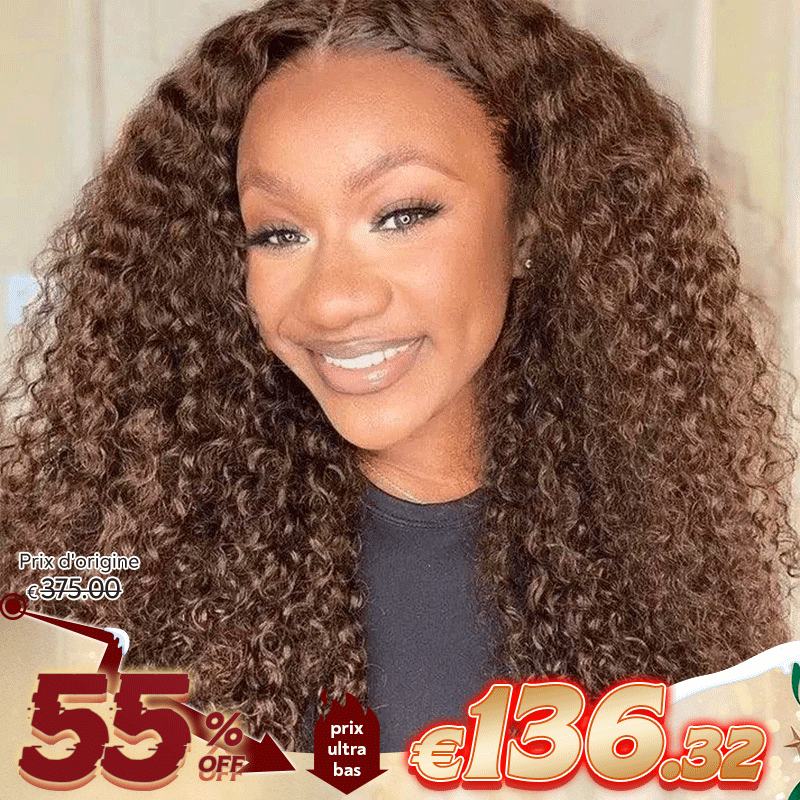 13x4 Glueless Intemporel Couleur Brun Chocolat Bouclés Perruque Sans Colle