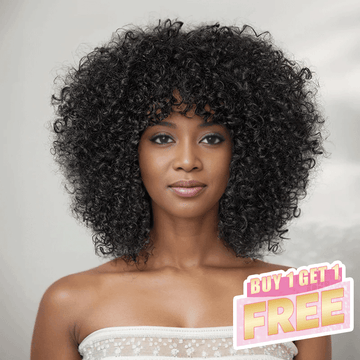 𝑩𝒖𝒚 1 𝑮𝒆𝒕 1 𝑭𝒓𝒆𝒆💥 Glueless Coupe Loup Hirsute Bob Perruque Courte Afro Bouclée Sans Colle Avec Franges