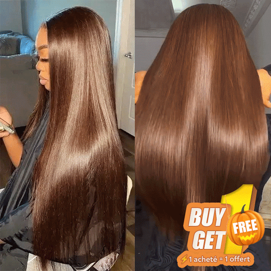 𝑩𝒖𝒚 1 𝑮𝒆𝒕 1 𝑭𝒓𝒆𝒆💥 13x4 Perruque Sans Colle Couleur Brun Chocolat Lisse Cheveux Humains