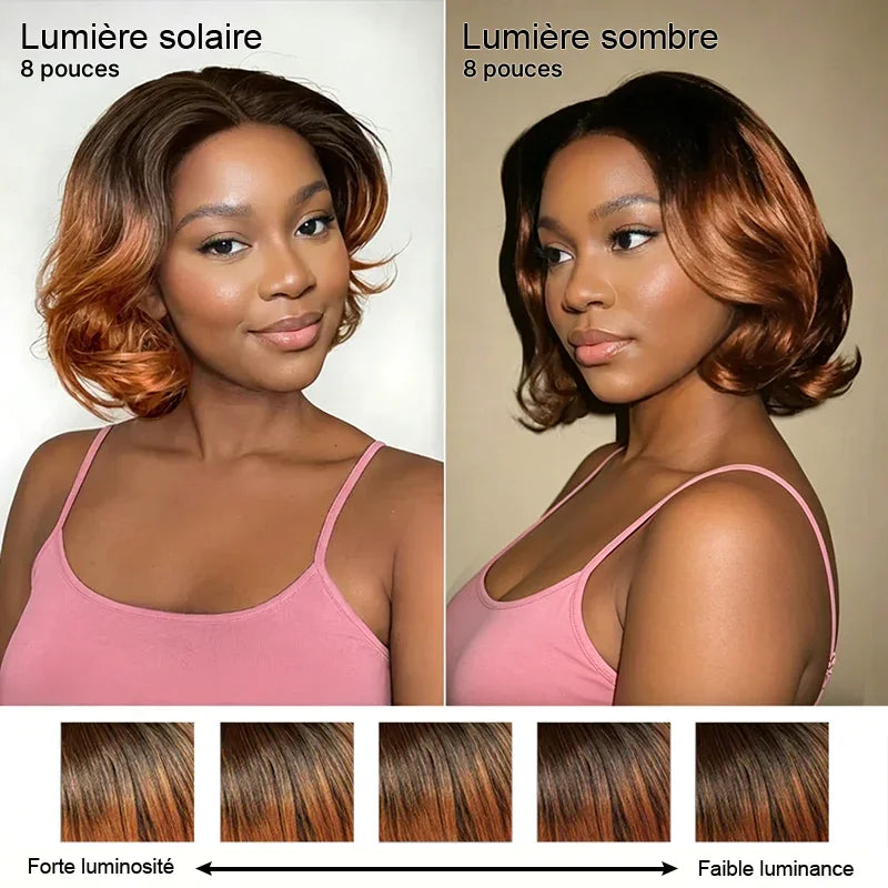 Élégance Style Boss Wig Pixie Court Ombré Ginger 9x6 Max Lace Pré-découpée & Glueless Perruque
