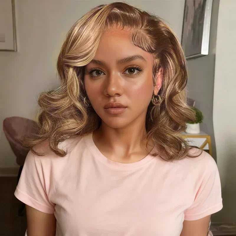 Effet Volume Instantané Glueless 5x5 Mèches Blondes Miel/Naturel Perruque Sans Colle 250% Densité