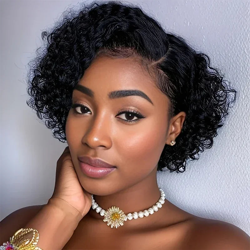𝐏𝐫𝐞̂𝐭 𝐞𝐧 𝟐𝟒𝐡⚡Tendances Courte Bob Perruque 13x4 Dentelle Bouclé Cheveux Humains