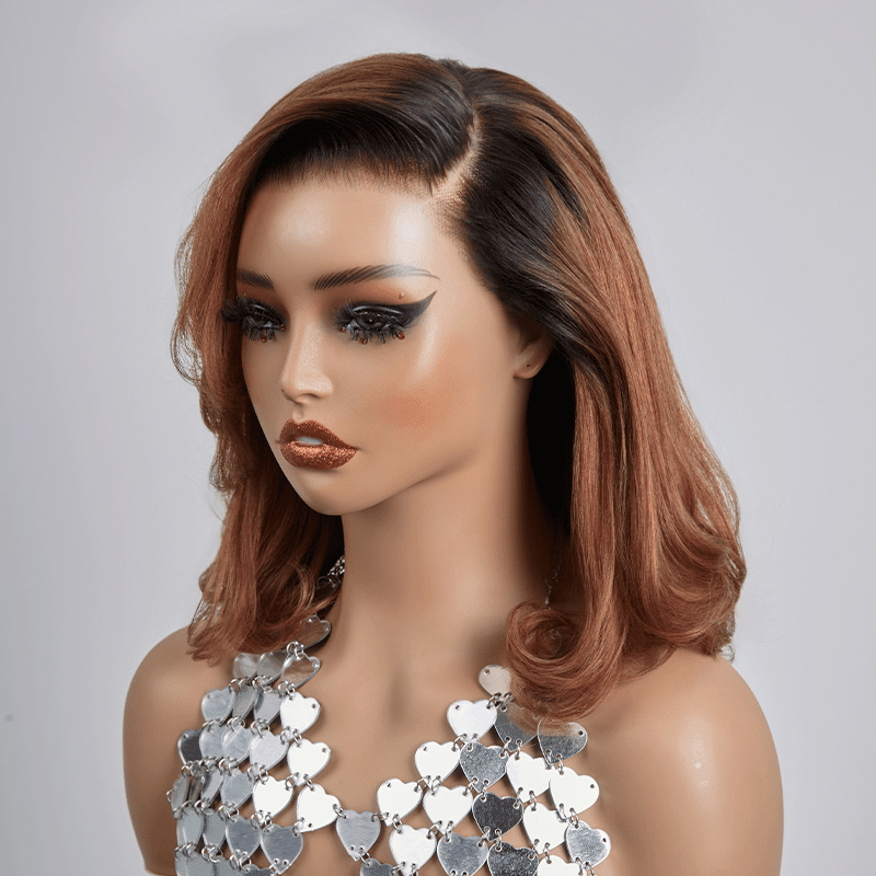 Glueless Couche 5x5 Ombre Marron Perruque Sans Colle Coupe Longueur D'épaule Ondulé Bob