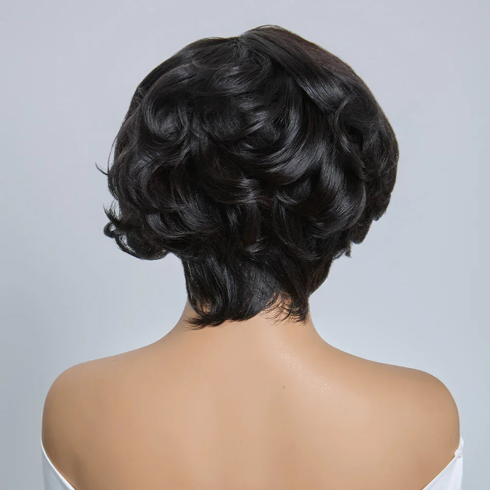 4x4 Légèrement Ondulé Raie Sur Le Côté Glueless Sans Colle Perruque Short Bob Wavy