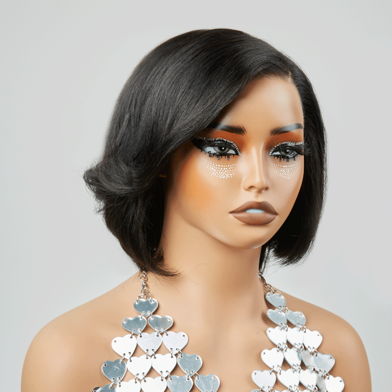 Coupe Layered Pré-tout 13x4 Glueless Couche Couleur Naturelle Bob Perruque Sans Colle Ondulé