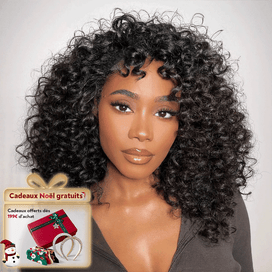 Glueless Bob Perruque Sans Colle Avec Frange Water Curly Texturé Cheveux Humains