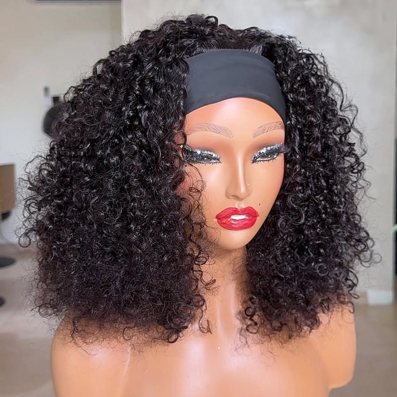 200% Density Brazilian Curly Human Hair Wig Headband