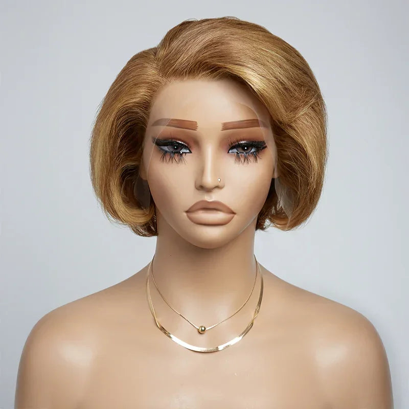 𝐏𝐫𝐞̂𝐭 𝐞𝐧 𝟐𝟒𝐡⚡Pose Facile Et Rapide Perruque Highlight Coupe Pixie 13x4 Dentelle Lisse Cheveux Humains