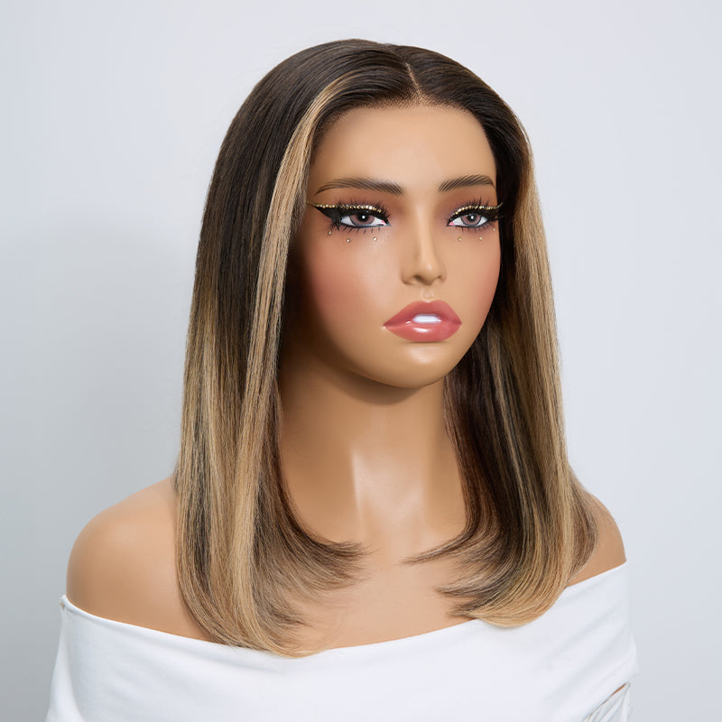 Luxury feel Carré Bob 5x5 Sans Colle Glueless Ombré Blond à Racines Noires Perruque