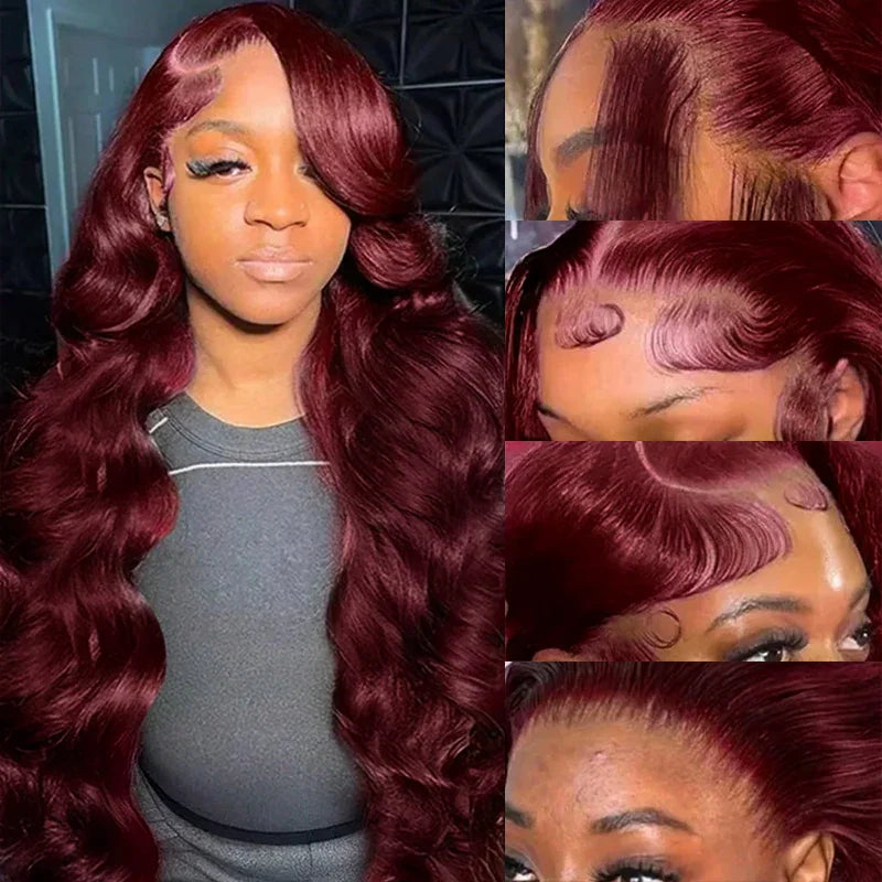Glueless Pré-épilées Couleur Bordeaux 13x4 Perruque Sans Colle Body Wave Casquette Ajustable