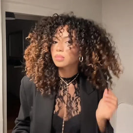 Glueless Brun Ombré Wear Go Perruque Bob Sans Colle Avec Frange Bouclé 250% Densité