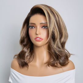 Perruque Bob Balayage Glueless 4x4  Sans Colle Technologie Anti-Nœuds & Cheveux Soyeux Ondulé