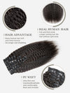 9 Pièces Kinky Straight Extensions De Cheveux à Clipser Noir En Cheveux Naturels 125g