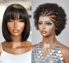 2 𝑭𝑶𝑹 €99🔥8"Lisse Avec Frange Bob+8"Soyeux Lisse 2x6 Dentelle/Noir Boucles Rebondies/Boucle Afro/Marron Boucles Rebondies Perruque