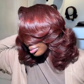 Perruque Bob Burgundy Ondulé Sans Colle Lace 13x4 Glueless Look Chic & Volumineux