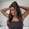 Ldéale Pour Débutantes Glueless Perruque 13x4 Couleur Mèches Brunes Cheveux Noirs Mélangés Ondulé