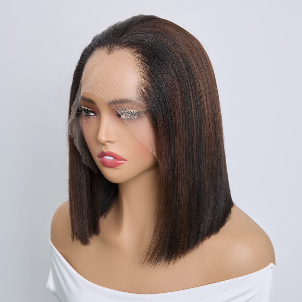 Perruque Gluesless Bob SDD Lisse Vietnamien Vierge 13x6 Highlight Ligne en M Sans Effort Sans colle