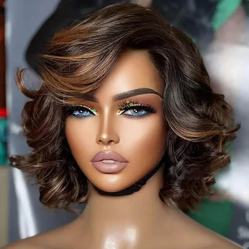5x5 13x4 lace frontal Wig Mixed Color #4/27 Curly