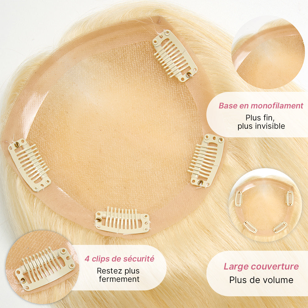 Hair topper 613 Blond Dentelle 5x5 6x6 Postiche Top Piece Marron 5 Clips Intégrés (Ceci n'est pas une perruque)
