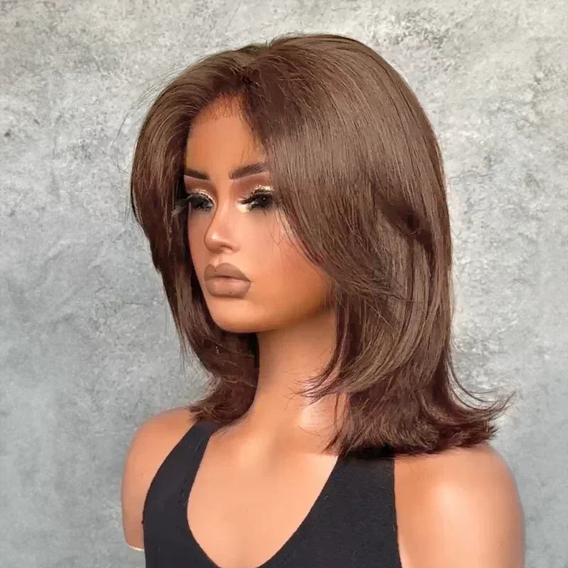 Effet Salon Glueless Couches Wear Go 4x4 Perruque Bob Sans Colle Avec Frange Cheveux Humains Ondulé