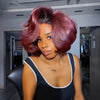 Perruque Bob Glueless 99J Ombré 5x5 Carré Bouclé Dégradé Rouge Bourgogne 250% Boucles Volumineuses