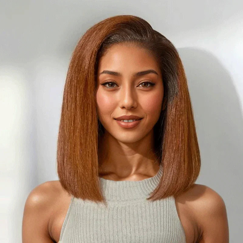 𝐏𝐫𝐞̂𝐭 𝐞𝐧 𝟐𝟒𝐡⚡Glueless Gingembre Ombre Coupe Émoussée Lisse Bob 9x6 Perruque Sans Colle