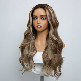 Brillante Glueless Couleur 5x5 Couleur Mèches Blond Cendré Perruque Sans Colle Body Wave